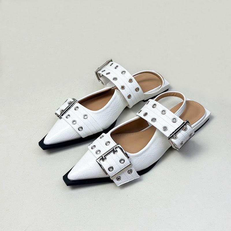 

Fashion Luxury Sandals Flats Shoes For Women 2025 Summer Female Casual Sandals Shoes Buckle Strap Fashion Pointed Toe Ladies Slingback 42 білий