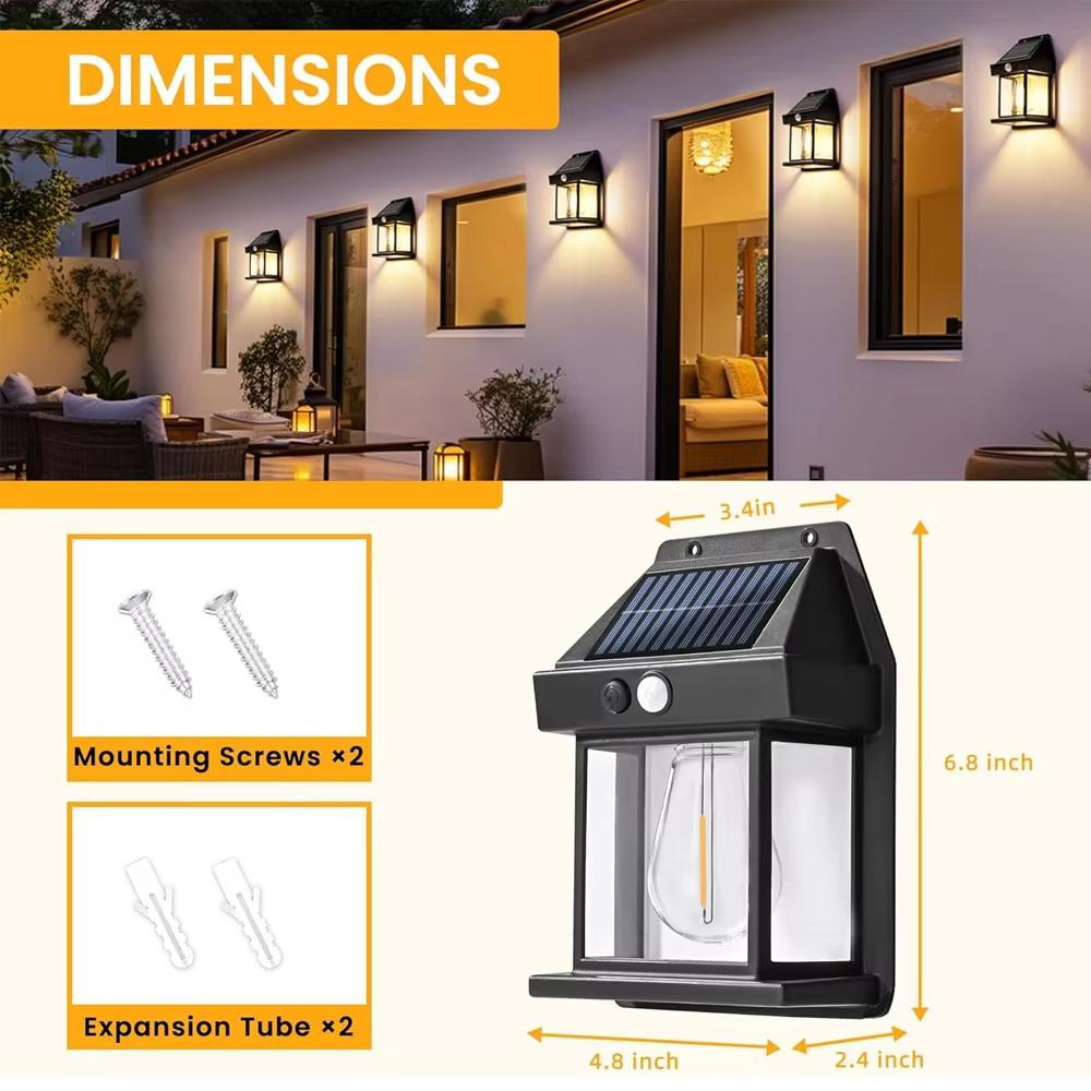 Outdoor Solar Wall Lamp Waterproof Tungsten Filament Lamp Induction Lamp Household Garden Wall Light Villa Lighting Night Light