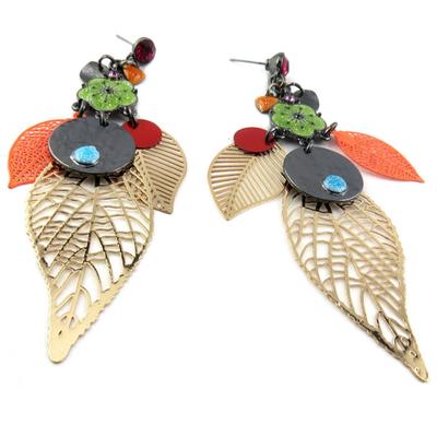 [P8404] - Designer Earrings 'Acapulco' Green Orange Gold - 100x35 Mm