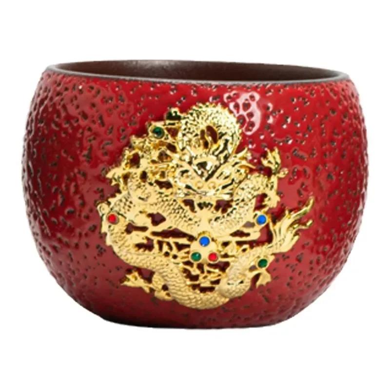 

China Fenglubao Coarse Pottery Meditation Teacup Master Cup Tea Tasting Cup Longfeng Creative Retro Household Cup 150ml червоний