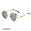 New Hip-Hop Retro Sunglasses For Men Round Metal Punk Style With Spring Legs Uv Protection