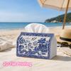 1pc /Chinese Oriental Tissue Box Holder - Blue & White Pagoda & Willow Washable Fabric Dispenser with Reinforced Corners, Compact Suitable for Bedroom
