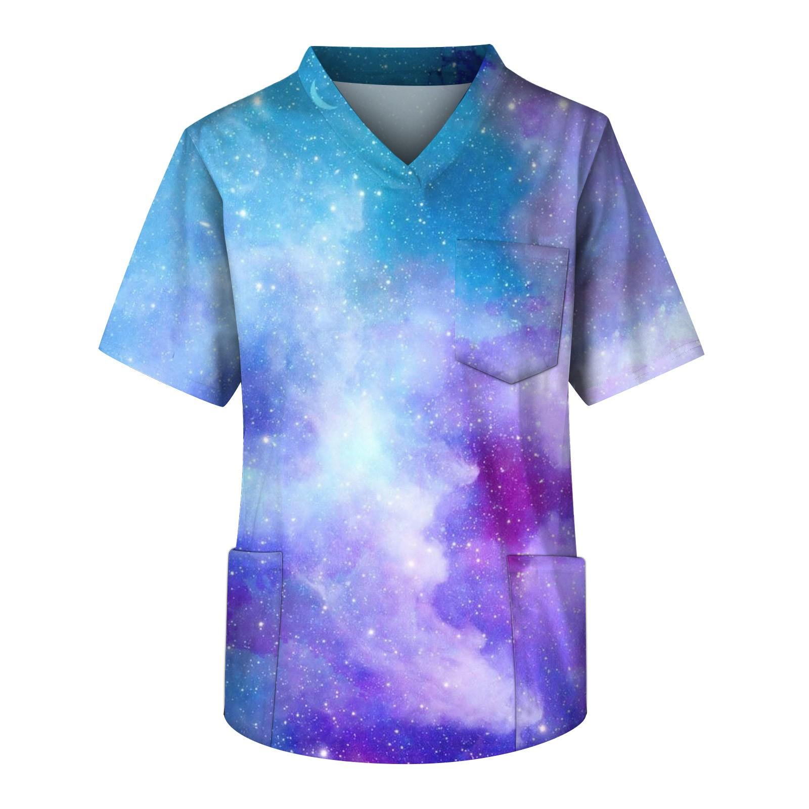 

Мужской рабочий топ с короткими рукавами и V-образным вырезом со звездами и нагрудным карманом XXL