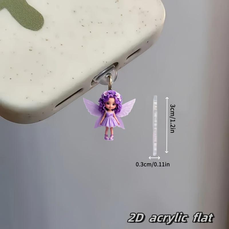 2Pcs Diy Accessories For Phone Type-C Interface Dust Plug Hanging Decoration 2D Flat Acrylic Angel Fairy Cat Phone Dust Plug