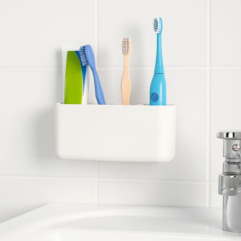 Plastic 5 Slots Toothbrush Organizer Drainable Wall Mounted Toothbrush Holder Space Saving with Divider Toothpaste Holder