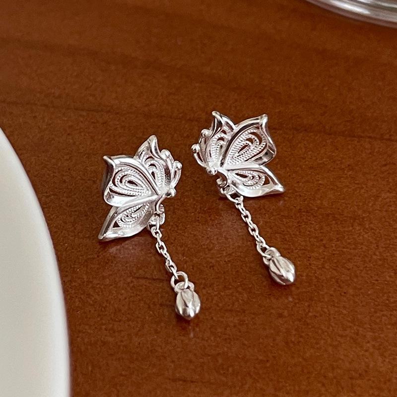 

Серьги-кисточки Banyan Tree S925 Silver Hollow Butterfly & Lotus для женщин ES2827 серебряный