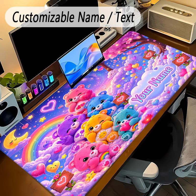 Large Mouse PadCare Bears Custom Name Text Personalized Desk Mat Non Slip Gaming Pad