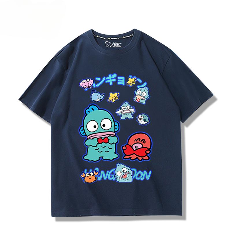 

Мультяшна мила футболка з графікою Hangyodon літня чоловіча 100% бавовняна повсякденна дихаюча футболка модний тренд Хараджуку вільна футболка S