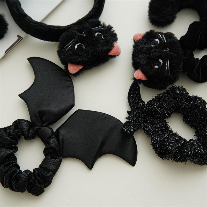 Black Cat Themed Hair Accessories Plush Halloween Styling Tools Cute Animal Ear Hair Ties Party Decorative Headwear