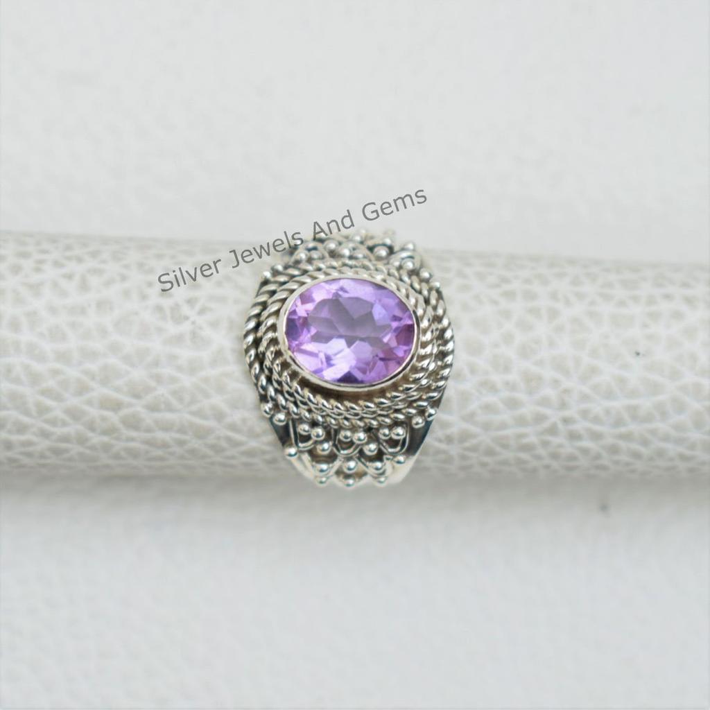 Oval Amethyst Ring: Handmade 925 Sterling Silver, February Birthstone