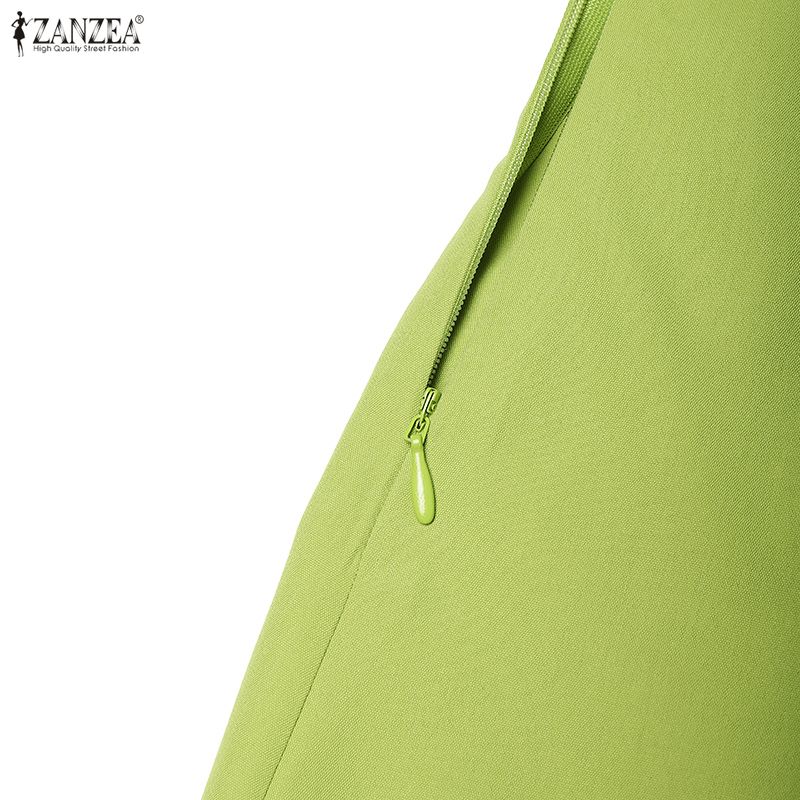 ZANZEA Women Casual V-Neck Summer Short Sleeve Solid Color Dress
