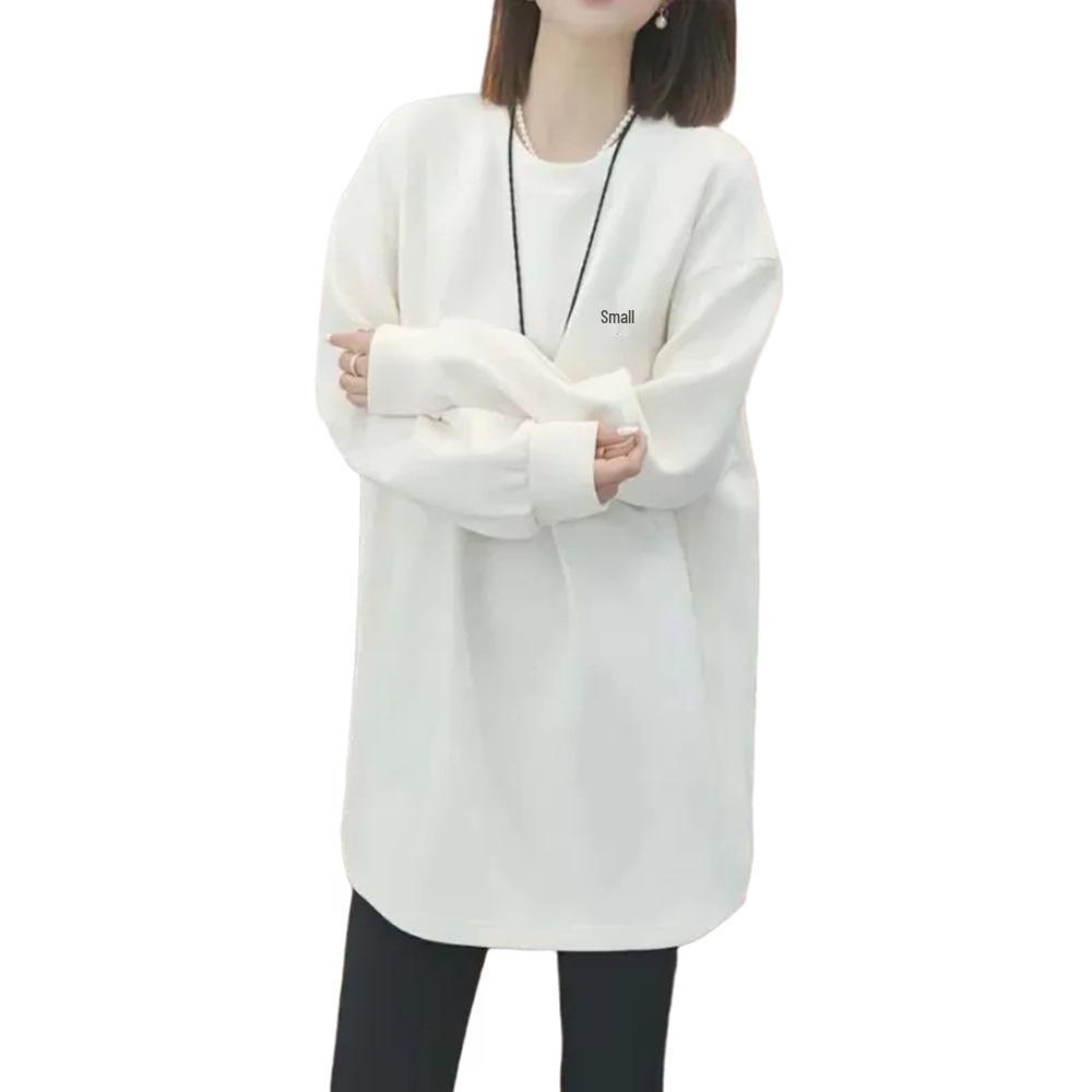 Plus Size Mid-Length Double-Sided Velvet Long-Sleeve T-shirt for Women - Korean Style, Slimming Base Layer for Autumn/Winter