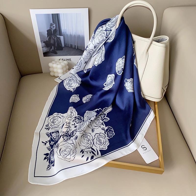 

Передовой стиль простого сочетания цветов, розовый шелковый шарф, женский креативный модный темперамент, имитация шелка, квадратный шарф 70*70