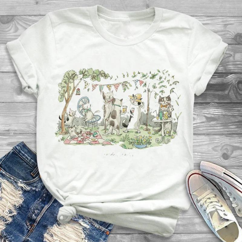 Lovely Style Pet Print T-Shirt Crew Neck Casual Short Sleeve T-Shirt Spring Summer Women's Clothing Fashion Simple Short Sleeve
