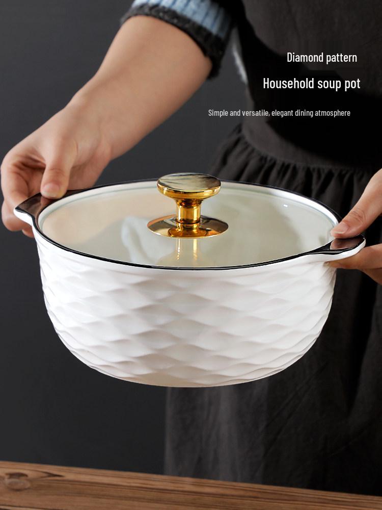 2025 Large 10.5-inch Double-Ear Ceramic Sauerkraut Fish Bowl with Lid - Anti-Scald, High-Capacity Soup Basin
