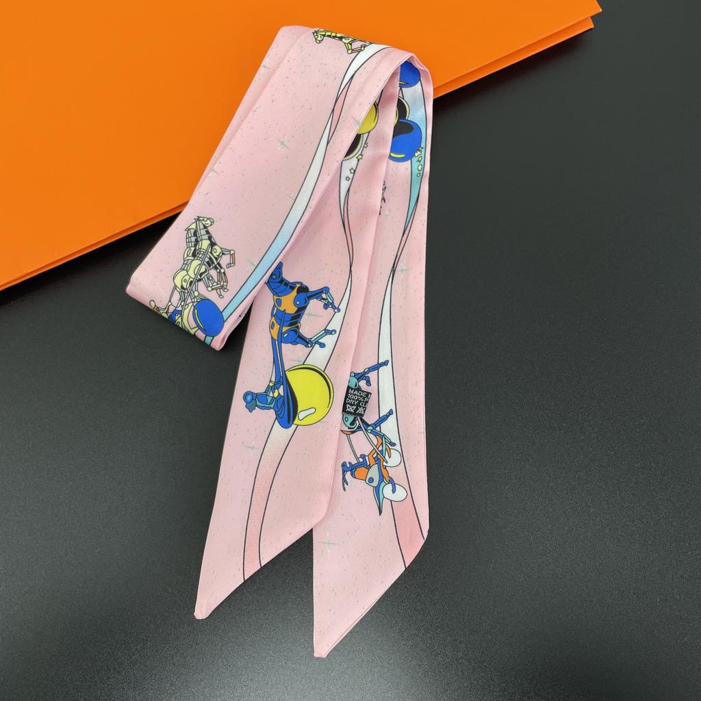 2024 Markendesign Karomuster Seidenschal Luxusschal Damen Foulard Schmaler Taschenschal Halstuch für Damen Mode Haar Stirnband