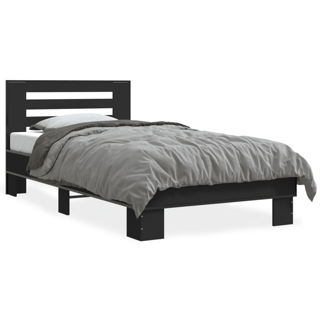 Bed Frame Black 75 x 190 cm Particleboard and Metal