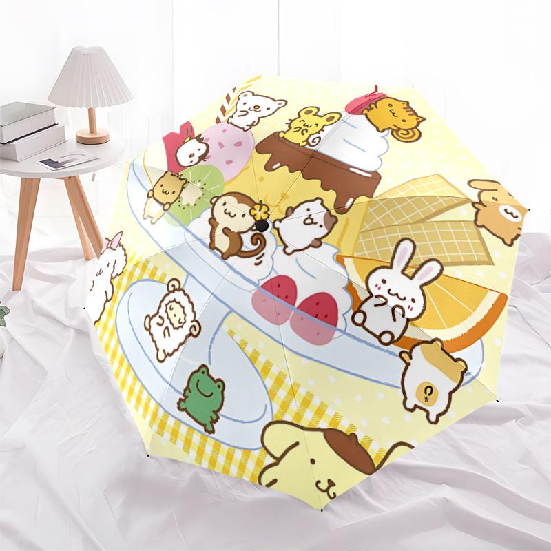 1pc Sanrio Characters Ice Cream Sundae with Automatic Opening Umbrella - Portable Folding Design, 8-Bone Iron Frame Outdoor Umbrella, Festival Gift Fo