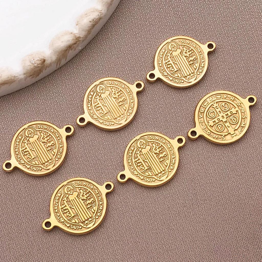 Stainless Steel Cross Round Bracelet Necklace Pendant DIY Connector Jewelry Accessories