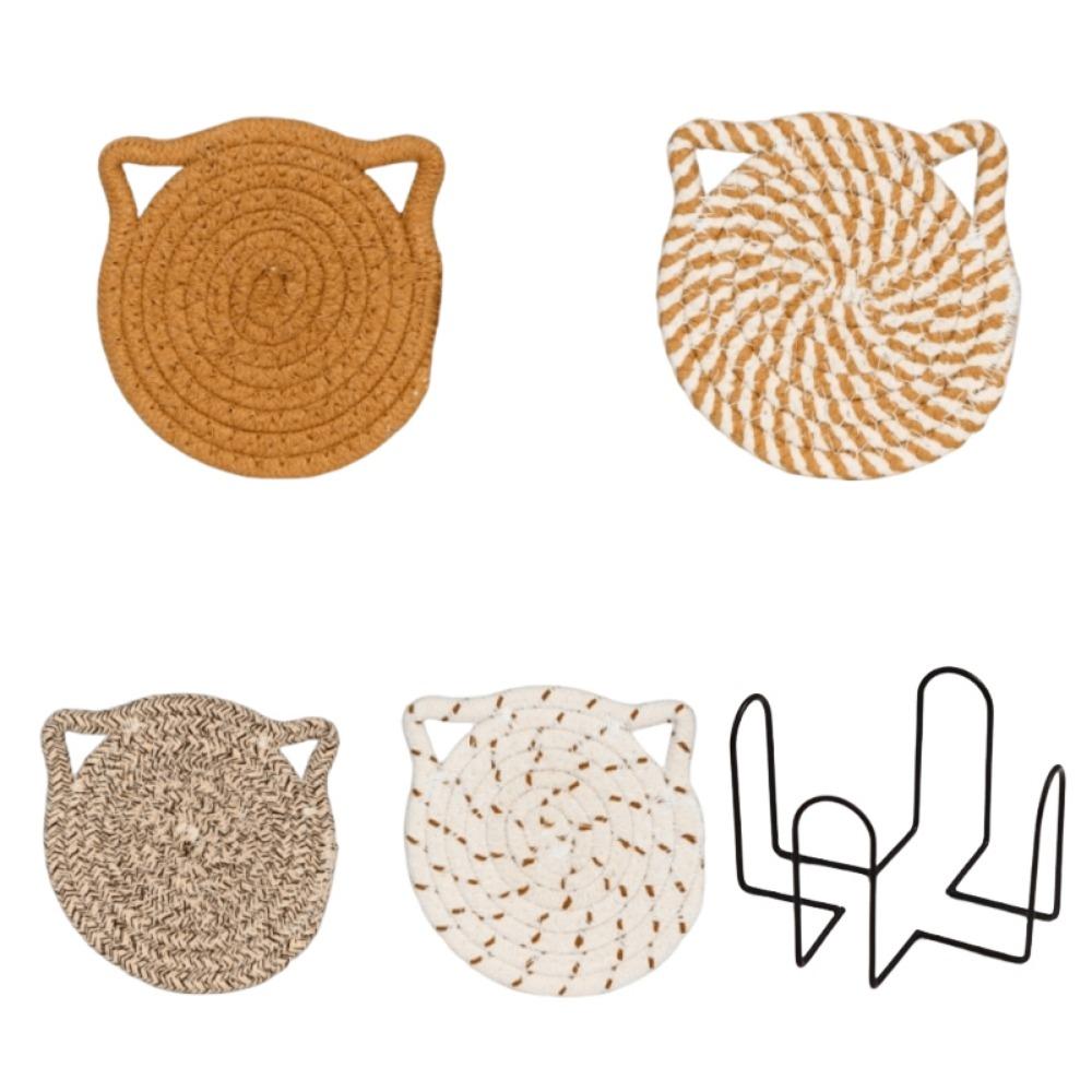 4/8 Pcs Woven Cotton Drink Coasters Non-Slip Base Absorbent Coasters  Kitchen Accessories