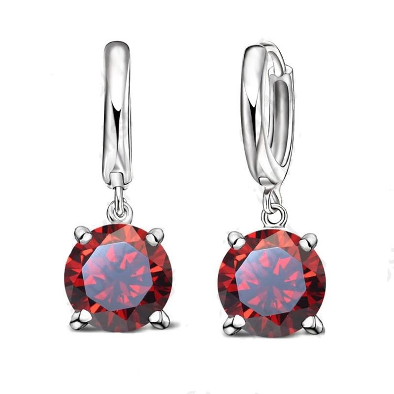 

Real 925 Pure Silver Dangle Earrings CZ Crystal Big Round Earrings For Women Girls Gift Fashion Jewelry красный