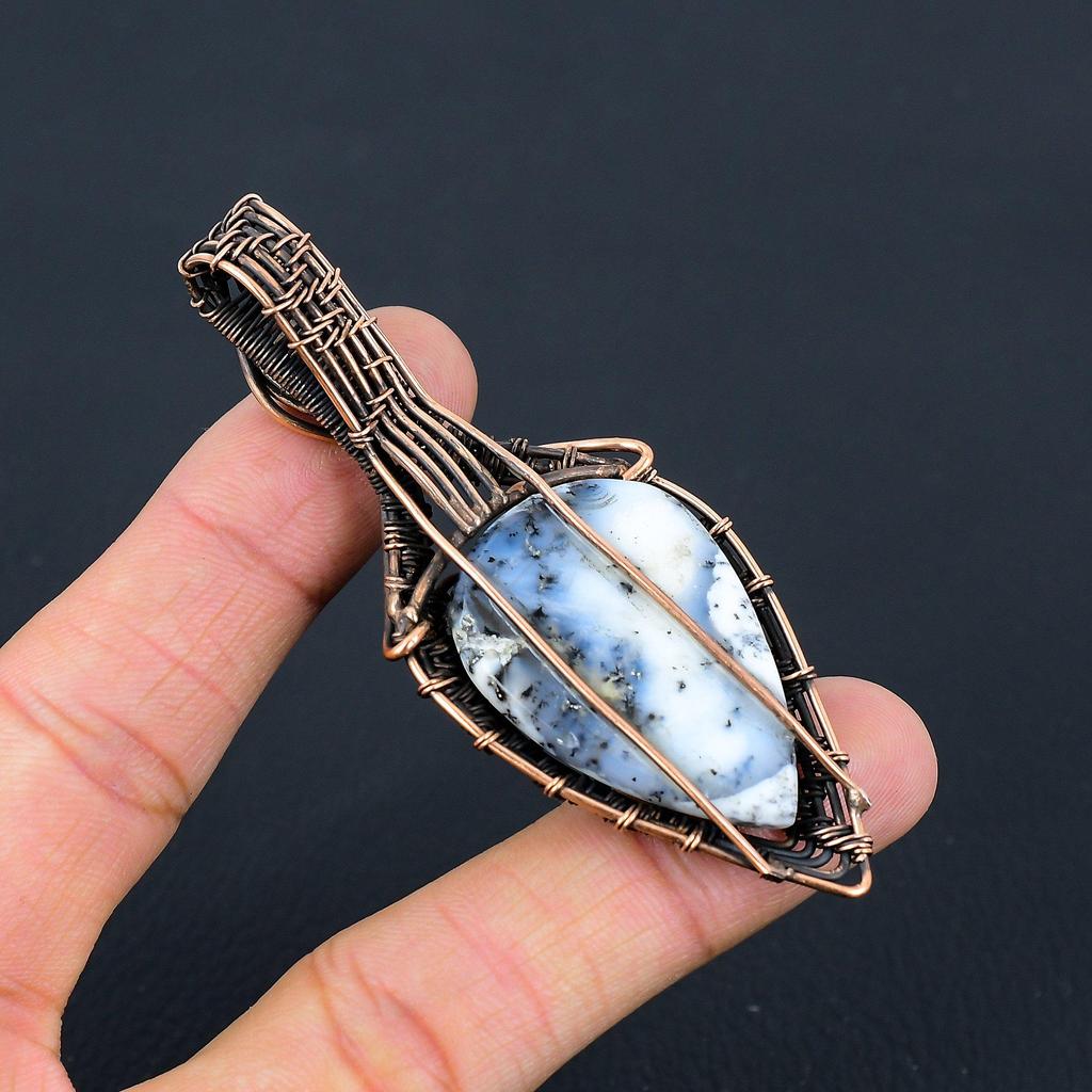 Dendrite Opal, Moonstone Gemstone Pure Copper Wire Wrapped Designer Handmade Pendant Jewelry For Her