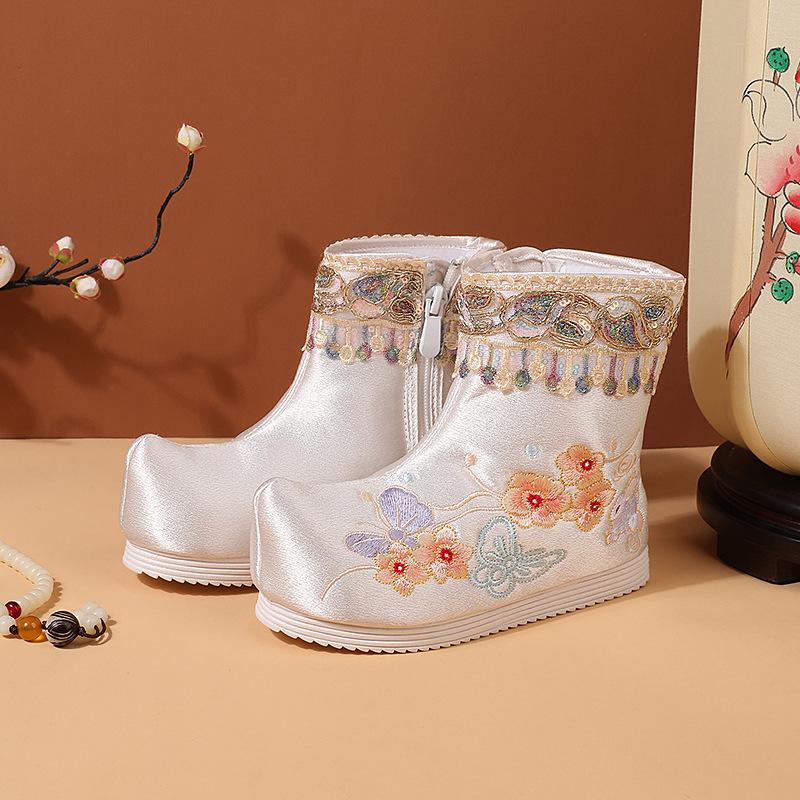 [Bunter Schmetterling] 2025 Winter neue Hanfu Stiefel Kinder Samtstiefel Chinesischer Stil bestickte Schuhe Antike Schneestiefel