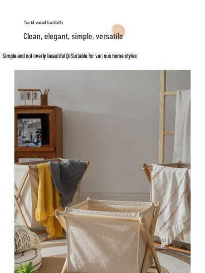 Solid Wood Foldable Laundry Basket for Bedroom and Bathroom Storage