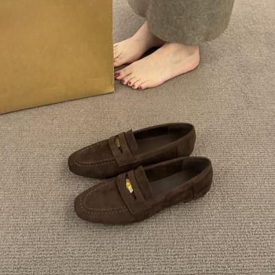 Gold Coin Small Leather Shoes Women's British 2024 New Korean Version French Retro Round Head Casual One-pedal Flat Loafers