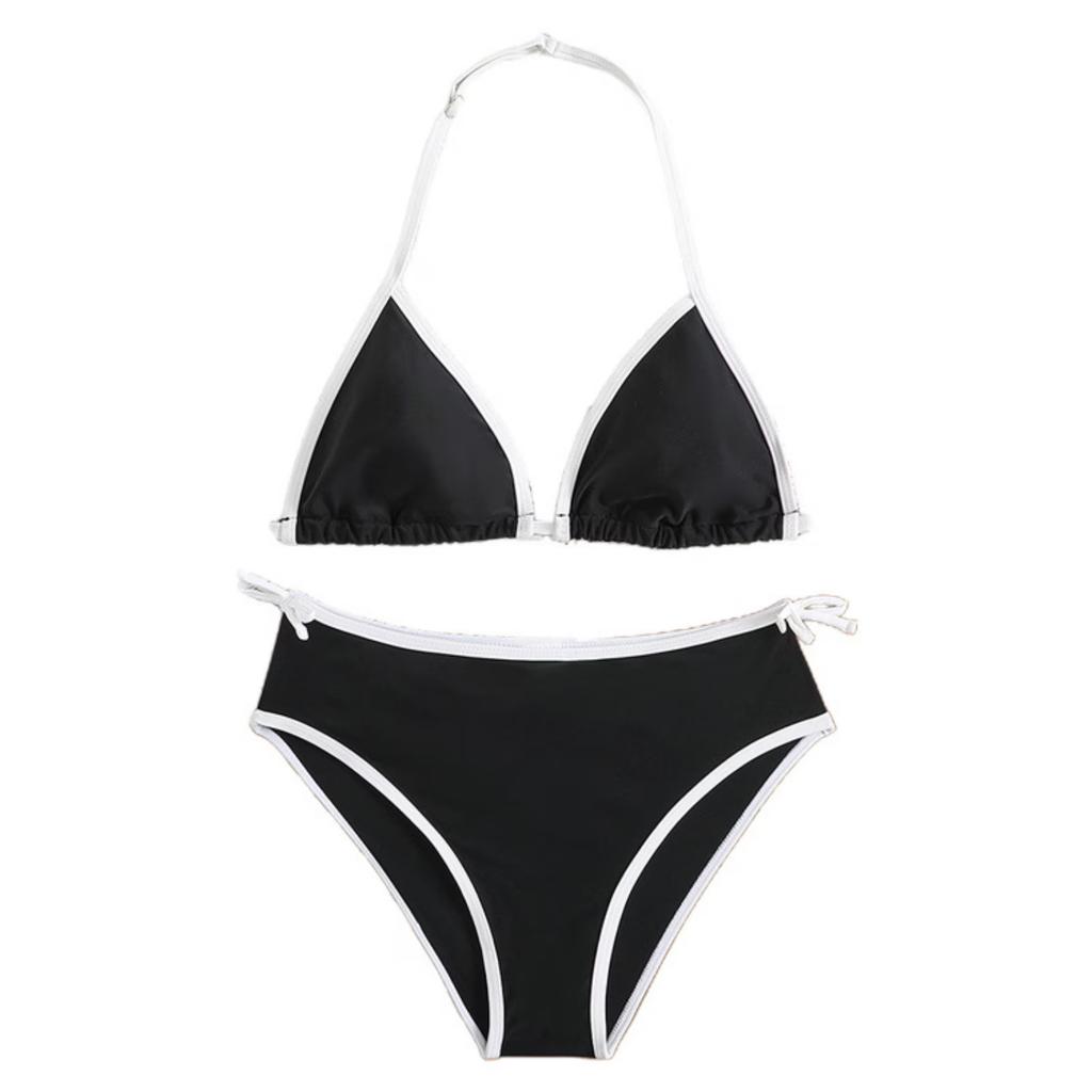 Girls two piece bikini set swimwear adjustable tie side bottom youth bathing suit for beach pool holiday