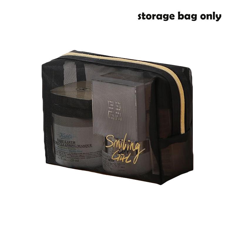 Mesh Bag Cosmetic Makeup Zipper Black Pouch Travel Toiletry Storage Tools Beauty