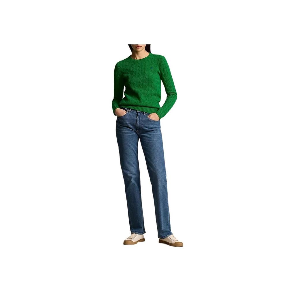 Polo Ralph Lauren Solid Ribbed Crew Neck Casual Long Sleeve Knit Sweater Women Sweater Green 211910421-020