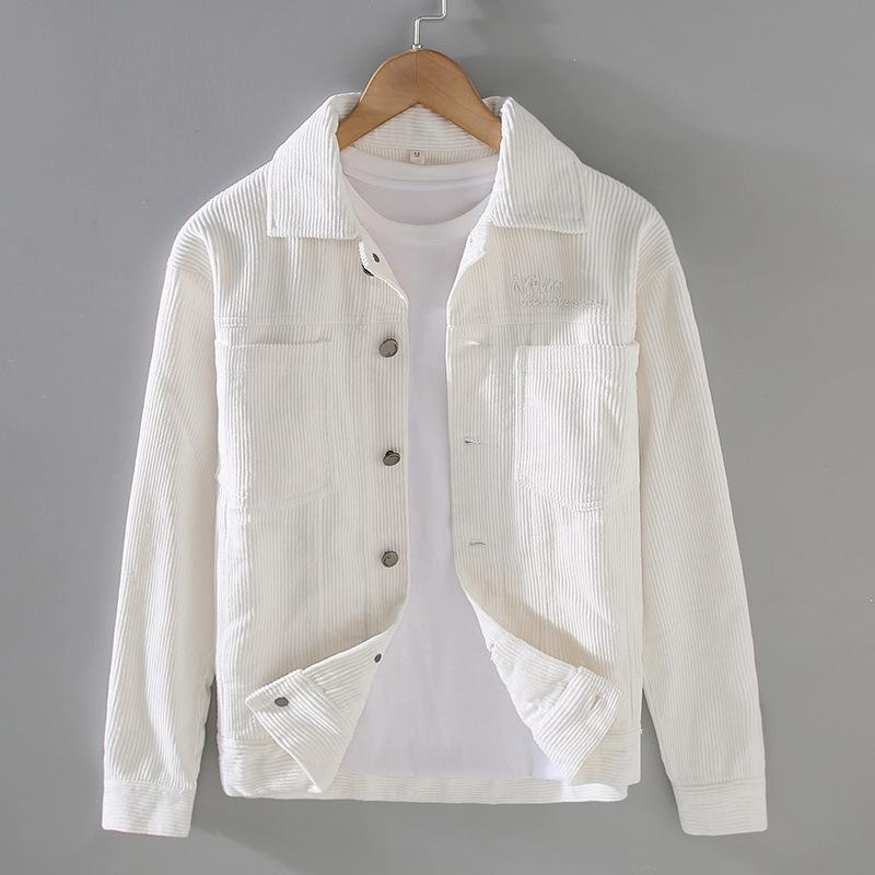 Men s Retro Corduroy Jacket - All-Cotton, Spring/Autumn Casual Workwear, Ribbed Lapel. 2XL белый