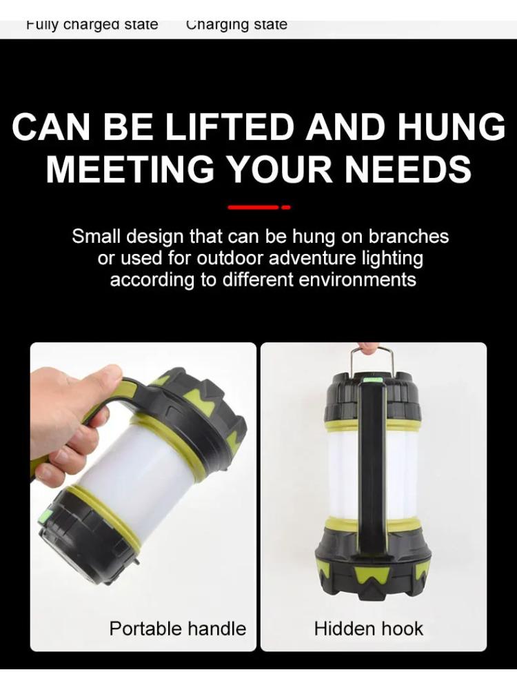 Portable Camping Lantern Lamp T6 Beads Flashlight USB Rechargeable Waterproof Emergency Outdoor Searchlight with COB Sidelight