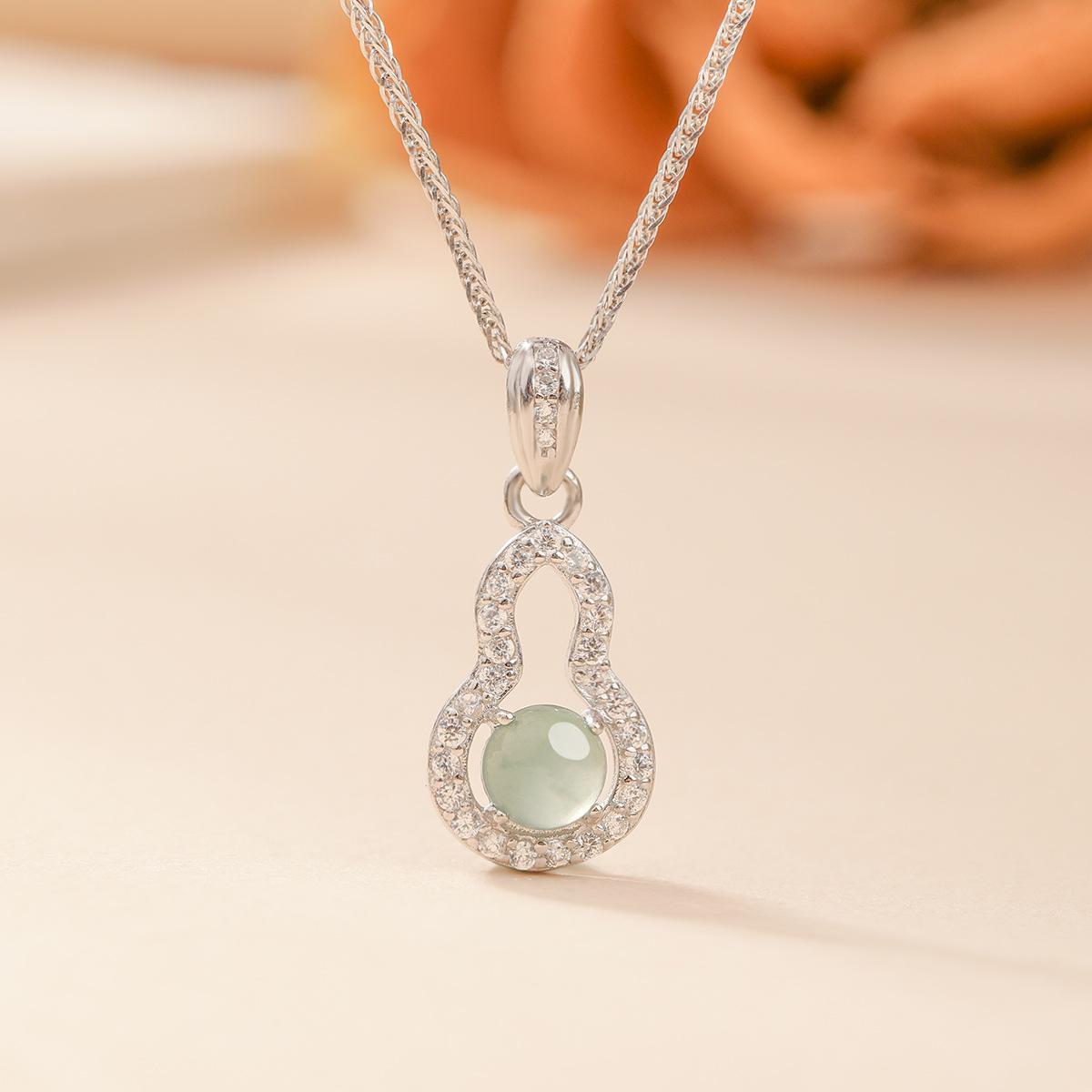 Natural blue water jadeite gourd necklace sterling silver s925 high-end exquisite live broadcast supply style fashion women s jewelry 925 silver
