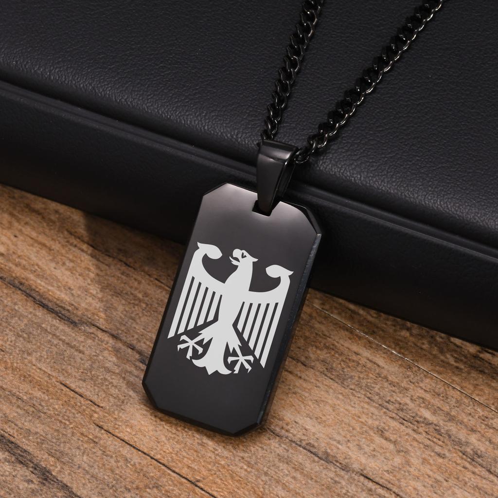 German Eagle Square Neckalces for Men, Stainless Steel Big/Small Dog Tag Pendant Necklace,Trendy Germany Jewelry Gift