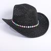 Popular European and American classic western denim straw hat, men's and women's fashion outdoor sunscreen sequined straw hat
