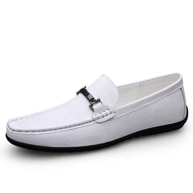 Men s White Genuine Leather Soft Sole Slip-on Loafers - Casual, Versatile, Large Size 46 белый