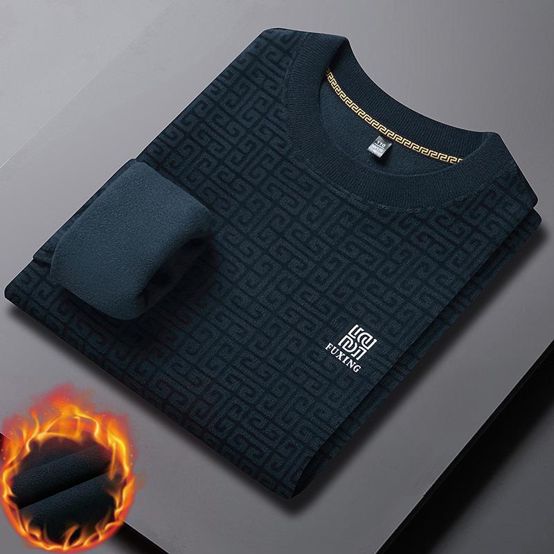 Ao Li Rong Men's Plus Velvet Thickened Warm Sweatshirt - Round Neck, Long Sleeve, for Autumn/Winter