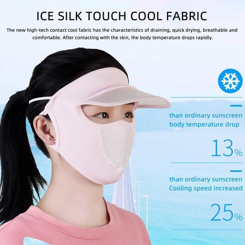 BIG AOX New Thin Summer Sunscreen Face Shield With Hat Brim And Ice Silk Material For Women, Uv Protection Mask For Face And Mouth