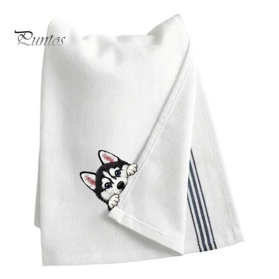 Embroidered Puppy Tea Towel Cute Towel, Corgi Dachshund Kitchen Dish Absorbent Decorative Guest Towels Quick Dry Hand for Dog Lovers Bathroom
