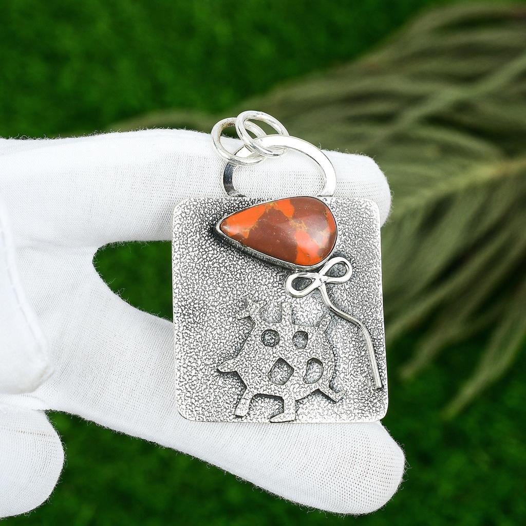Friendship Day Deal Orange Turquoise Gemstone Mother New Pendant Sterling Silver