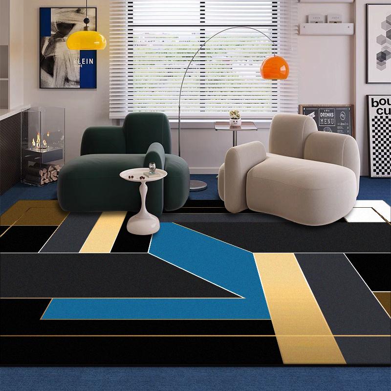 Modern Blue Geometric Carpet Living Room Decoration Sofa Area Coffee Tables Non-slip Rug Bedroom Bedside Soft Play Mat Washable
