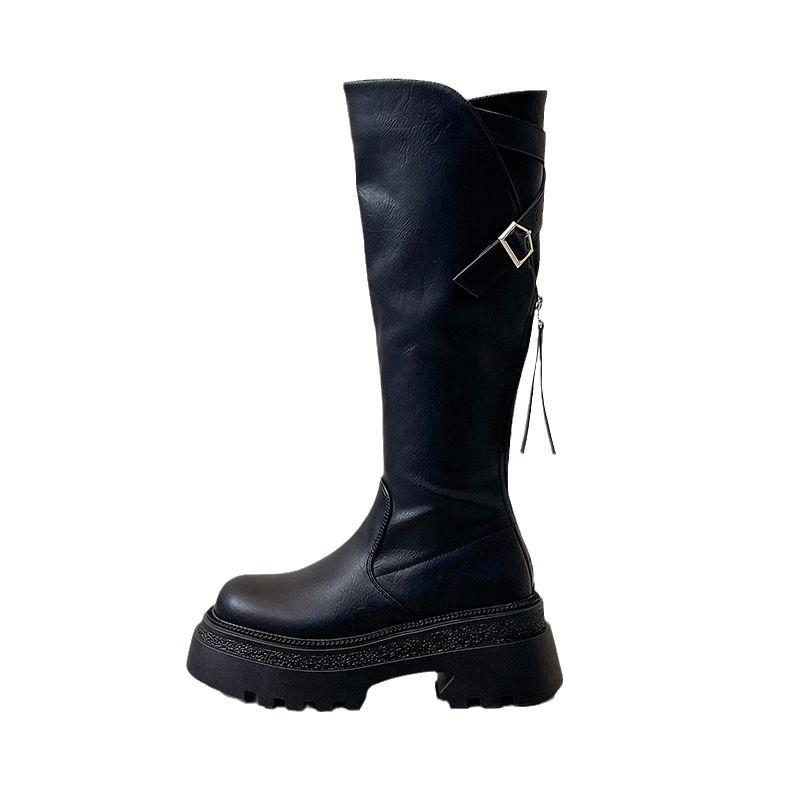 Soft sole not tired feet thick heel round head boots 2024 Internet celebrity new foreign style versatile fried street high value female knight boots