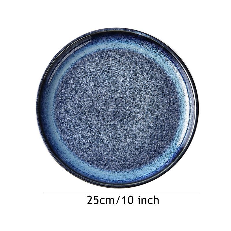 1pc Blue Ceramic Dinner Plate Cat Eye Design Dinner Dishes Round Salad Dessert Serving Plate Kitchen Dinnerware 8/10 inch