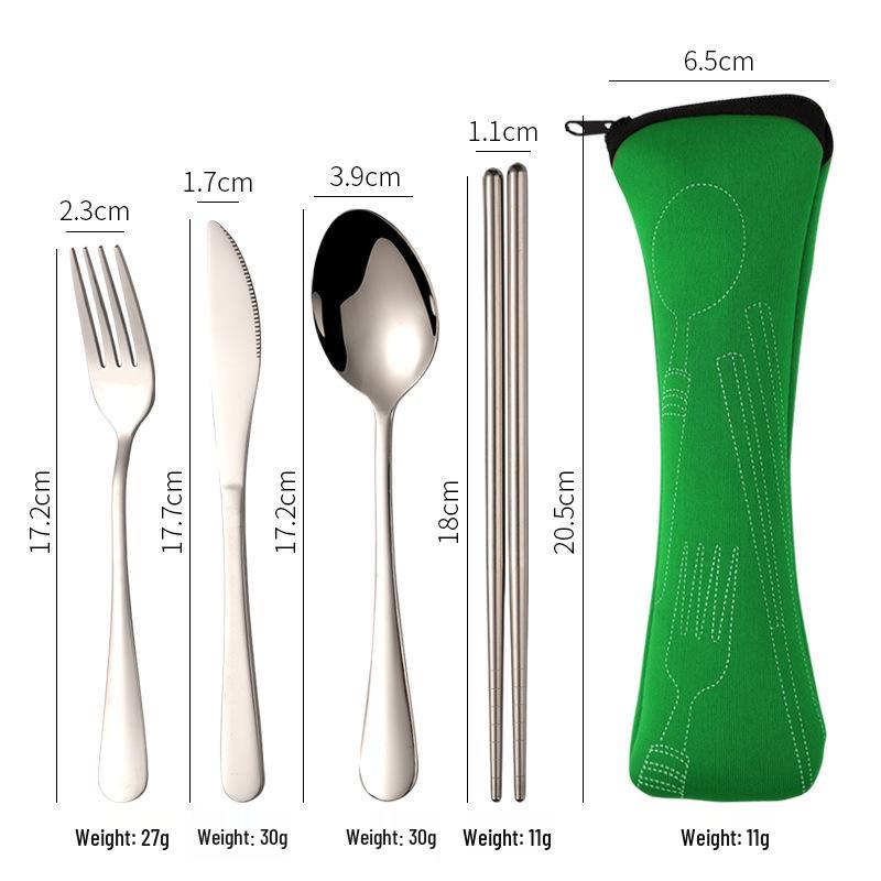 Stainless Steel Cutlery Set: Knife, Fork, Spoon & Chopsticks - Portable 4-Piece Set for Students, Travel, & Gifts