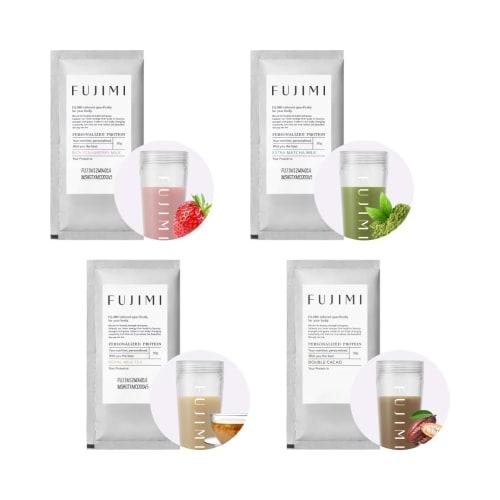 

FUJIMI Protein Assortment (4 Flavors: Strawberry, Matcha, Milk Tea, and Cocoa) Trial Set, Whey Protein, Soy Protein, Individually Wrapped, 30g x 4 Bag