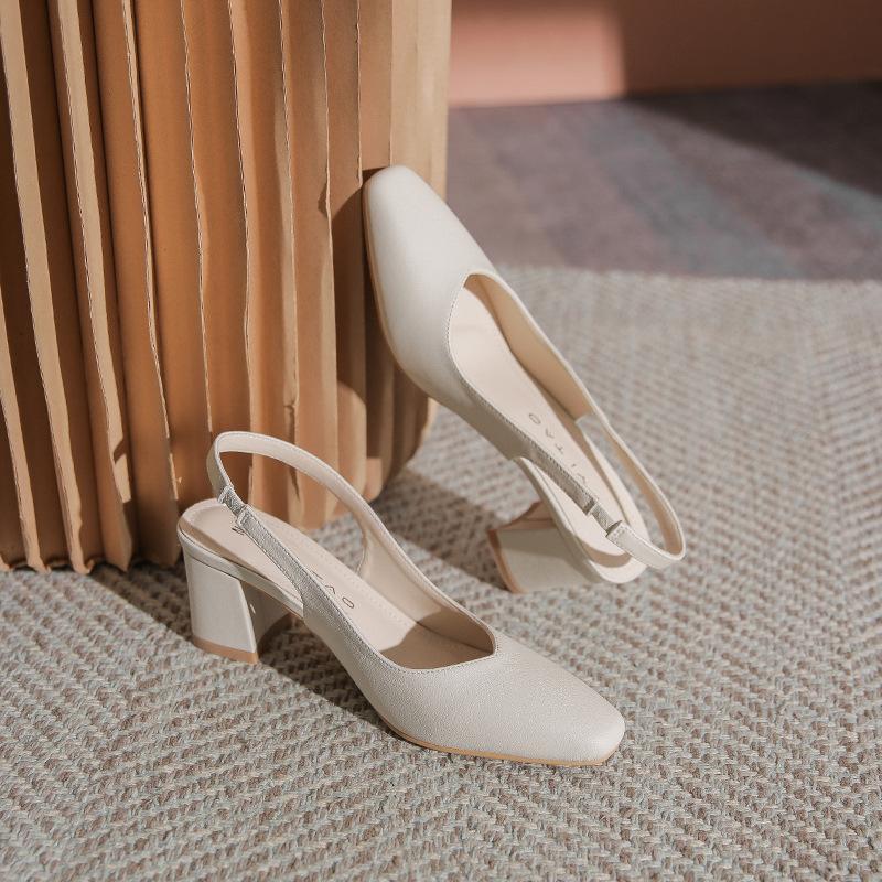 Fashion Casual Fashion High Heels Pumps Slingback Comfortable Shoes Large Size 41 Khaki White Women's Heel Office Party Wedding Shoes