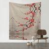 Tapestry se zimním květem švestky, Tradiční čínská červená květinová závěsná dekorace na zeď se sněhem pro Zen a estetickou domácí výzdobu