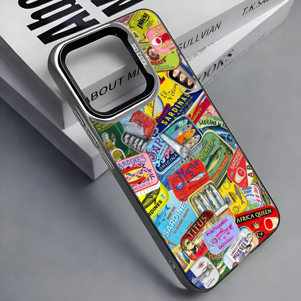 Sardines Fish Art Canned food Phone Case For iPhone 17,16,15,14,13,12,11 Plus,Pro Max,Colored Silver Phone Case